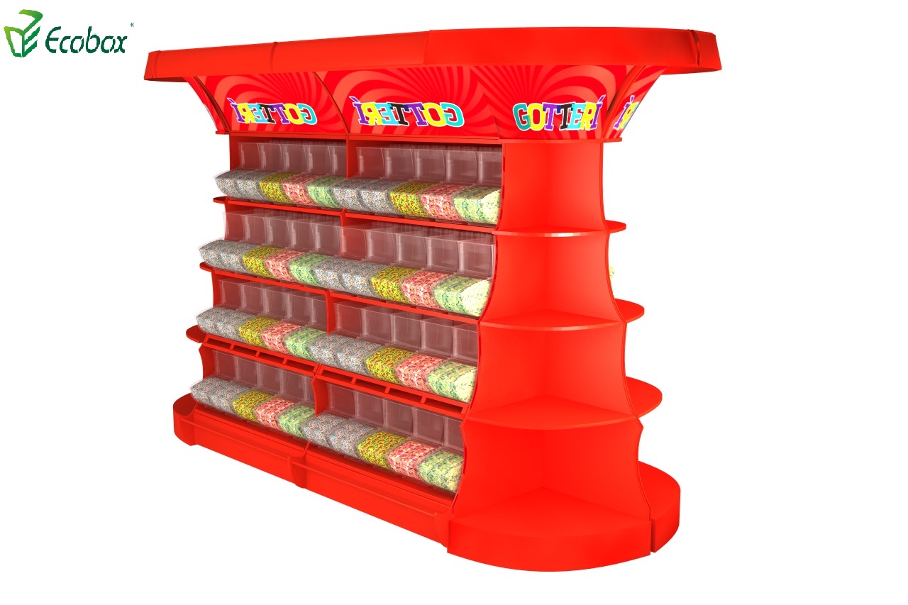 Ecobox TG-06101A metal candy stand display shelf rack with scoop bins 