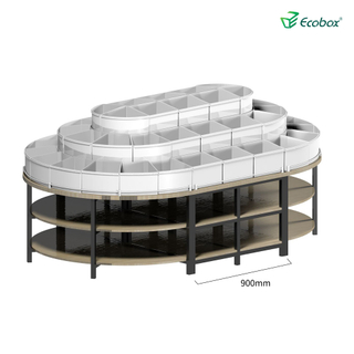 Ecobox G005 series round shelf with Ecobox bulk bins supermarket bulk food displays